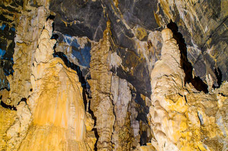 Background texture stalagmites and stalactite in Phupaphet Cave, Satun south of Thailand.の写真素材