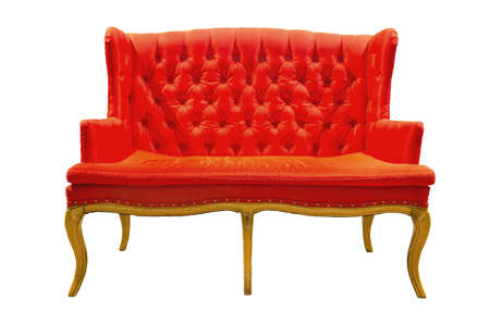 red choc leather armchair isolated on white background.の写真素材