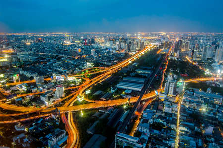 BANGKOK, THAILAND - JUNE 21: Photo  at night on Baiyoke Tower 2 is a beautiful Aerial view highway interchanged night view ,long exposure of Bangkok.のeditorial素材
