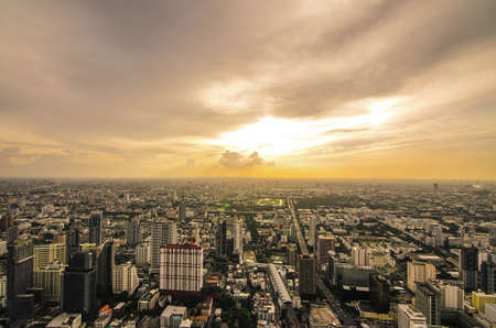 BANGKOK THAILAND, 21 June 2018 : Bangkok cityscape skyline  which is metropolis & favorite city of tourists around the world. The city located between modern building skyscraper while beautiful twilight hour,from baiyok sky tower.のeditorial素材