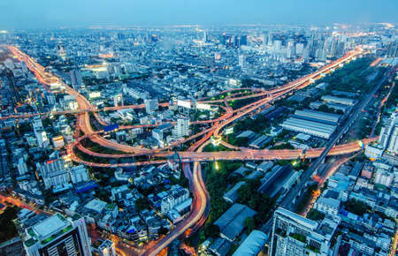 BANGKOK, THAILAND - JUNE 21: Photo  at night on Baiyoke Tower 2 is a beautiful Aerial view highway interchanged night view ,long exposure of Bangkok.のeditorial素材