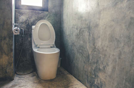 Modern white toilet bowl in the bathroom.