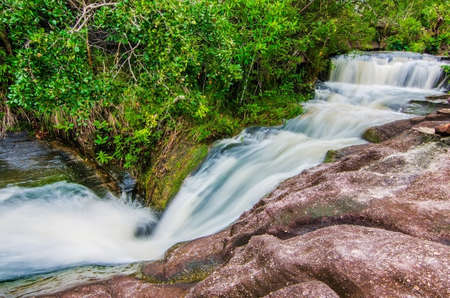 Landscape photo,Sang chan waterfall (Moonlight waterfall) one of the iconic natural landmark of tourist in Ubon Ratchathani province of eastern Thailand.の写真素材