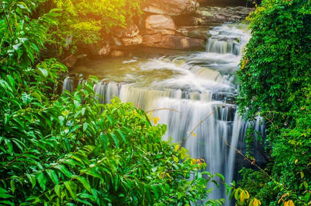 Landscape photo,Sang chan waterfall (Moonlight waterfall) one of the iconic natural landmark of tourist in Ubon Ratchathani province of eastern Thailand.の写真素材