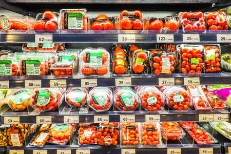 BANGKOK, THAILAND - 21 SEP, 2018: Fresh vegetables and fruits sale on shelf in supermarket for...