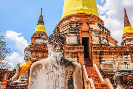 Old Temple Architecture , Wat Yai Chai Mongkol at Ayutthaya is the famous Temple in Ayutthaya, Thailandの写真素材