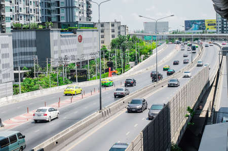 Bangkok Thailand - April 07 2019: Easy traffic condition on weekend of road to out of town from...