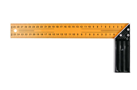Construction square triangle centimeter ruler isolated on white backgroundの写真素材