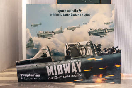 BANGKOK, THAILAND, Nov 16, 2019 - A beautiful standee of a movie called Midway movie display at the cinema to promote the movieのeditorial素材