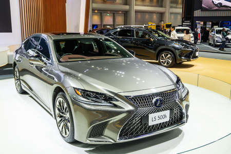 Bangkok, Thailand - November 28, 2019 : New Lexus LS500h luxury car display on stage at Motor Expo 36th 2019 at Impact Exhibition Center, Muang Thong Thani, Thailandのeditorial素材