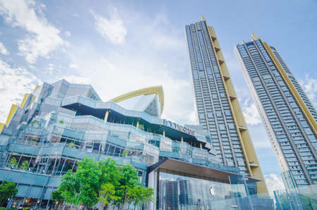 BANGKOK, THAILAND - 26 June, 2019: Exterior view of ICON Siam at River side. ICON SIAM is the new Shopping Center and Landmark of Bangkok at sunlight in eveningのeditorial素材