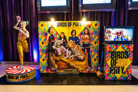 Bangkok, Thailand - Jan 18, 2019: Harley Quinn Model With a beautiful standee of a movie called Birds of Prey which is a Harley Quinn display showing at cinema  to promote the movieのeditorial素材