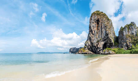 Tropical holidays - Stunning view of Railay Beach with limestone rock in Krabi, Thailandの写真素材