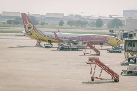 BANGKOK, THAILAND - NOV 22 : Nok Air Plane landed at Don Mueang International Airport on November 22, 2018 in Bangkok, Thailand. Nok Air is a major domestic low-cost airline in Thailand.のeditorial素材