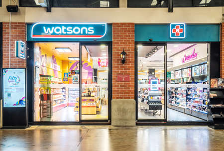 BANGKOK,THAILAND - Nov 04, 2020:Exterior view of Watsons Pharmacy Store in Bangkok, Watsons Personal Care Stores, known simply as Watsons, is the largest health care and beauty care chain store.のeditorial素材