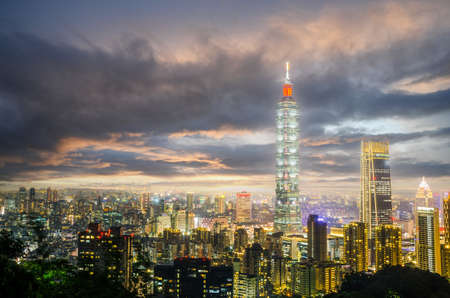 TAIPEI, TAIWAN - May 13, 2019: Night of taipei city with 101 tower, Center is a landmark skyscraper in Taipei, Taiwan. The building was officially classified as the world's tallest in 2004 until 2010.のeditorial素材