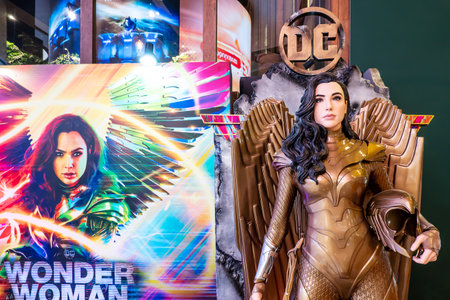 Bangkok, Thailand - Dec 13, 2020: Model of Wonder Woman (from The movie Wonder Woman 1984 ) displays at the theaterのeditorial素材