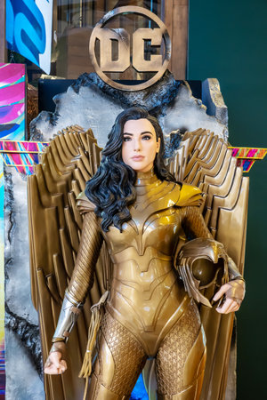 Bangkok, Thailand - Dec 13, 2020: Model of Wonder Woman (from The movie Wonder Woman 1984 ) displays at the theaterのeditorial素材
