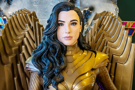 Bangkok, Thailand - Dec 13, 2020: Model of Wonder Woman (from The movie Wonder Woman 1984 ) displays at the theaterのeditorial素材