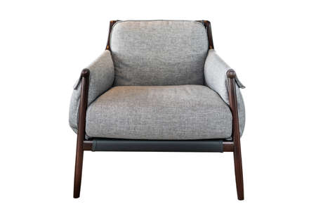 Grey color armchair. Modern designer chair Isolated on white background.の写真素材