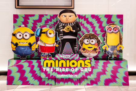 Bangkok, Thailand - May 29, 2022: A beautiful standee of The Animation Movie Minions: The Rise of...