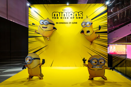 Bangkok, Thailand - june 29, 2022: A beautiful standee of The Animation Movie Minions: The Rise of Gru displays at the cinema to promote the movieのeditorial素材