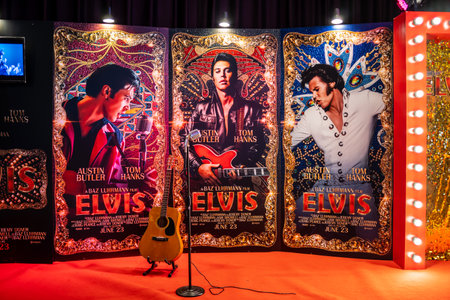 Bangkok, Thailand â June 29, 2022: Beautiful Standee of A biographical musical drama Movie âELVISâ based on the life of Elvis Presley Displays at the theater promote in cinemaのeditorial素材