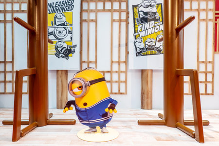 Bangkok, Thailand - May 29, 2022: Photo Spot of The Animation Movie Minions: The Rise of Gru displays at the cinema to promote the movieのeditorial素材