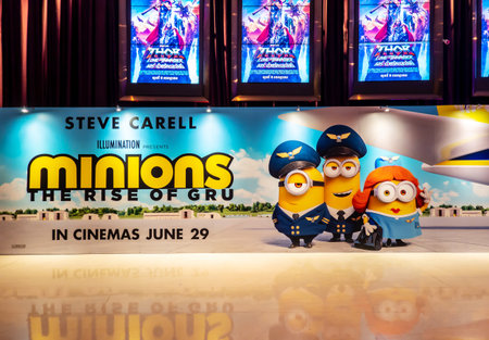 Bangkok, Thailand - june 29, 2022: A beautiful standee of The Animation Movie Minions: The Rise of Gru displays at the cinema to promote the movieのeditorial素材