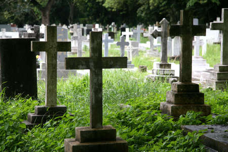 gravestones at a Christian cemeteryの写真素材