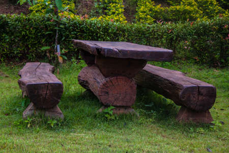 Wood table in gradenのeditorial素材