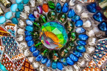 Colorful glass ball in templeの写真素材