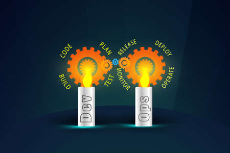 DevOps concept, illustration of software delivery process automation through integrating development and operation process.のイラスト素材