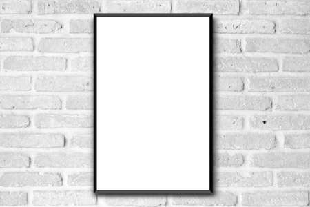 blank white poster on grungy style brick stucco cement wall background for interior loft and cozy design conceptの写真素材