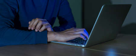 close up engineer man hand typing keyboard input code for register system structure or unlock...