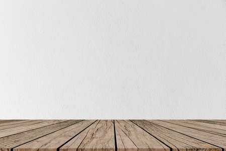 old vintage brown wood panel tabletop with white grey color plain paper texture background for advertising and promote products on display image.の写真素材