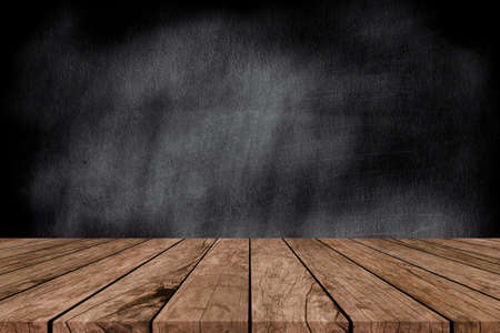 chalk board background wall texture with old vintage aged old wood perspective for advertise product on displayの写真素材