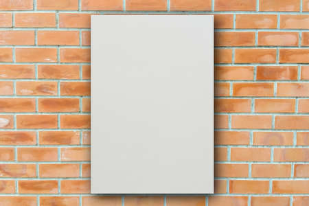 white mockup poster billboard on retro orange brick color cement background for design for...