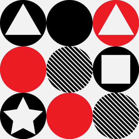 Geometry pattern with circle and square on white background,Red and black and white pattern.のイラスト素材