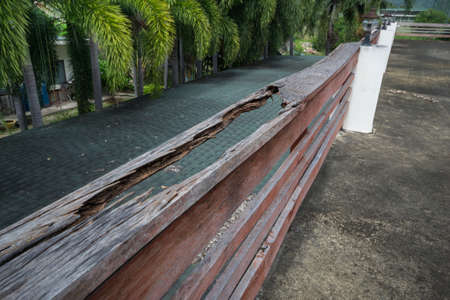 Broken wood balcony on deck floor.の写真素材