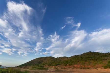 Landscape with mountain in countryside on blue sky background.の写真素材