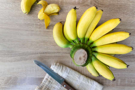 Banana on wooden table.の写真素材