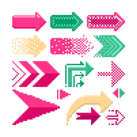 Set collection of Arrow pixel in classic game or graphic on white background.のイラスト素材