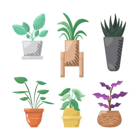 Plant in pot set collection on white background for Achitecture Design presentation.のイラスト素材