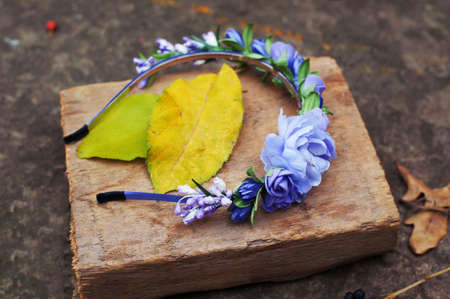 Handmade flowers wreathの写真素材