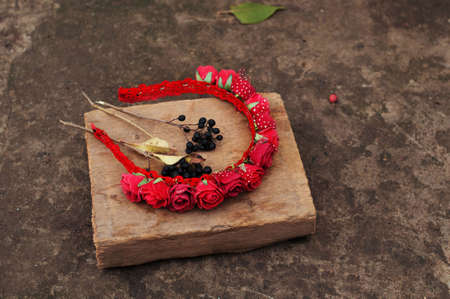 Handmade flowers wreathの写真素材