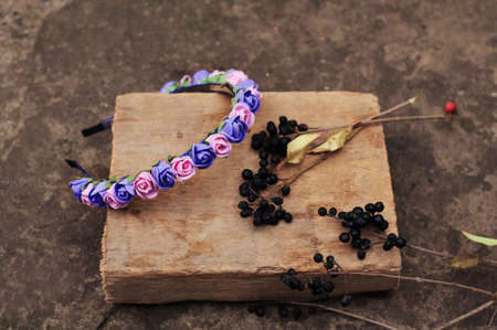 Handmade flowers wreathの写真素材