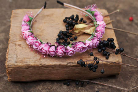 Handmade flowers wreathの写真素材