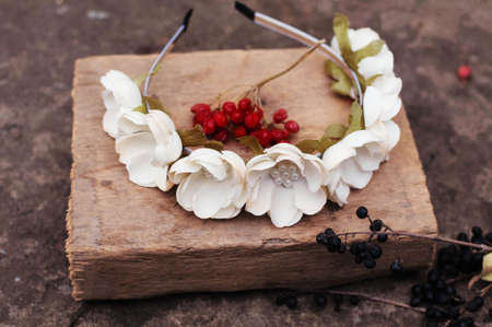 Handmade flowers wreathの写真素材