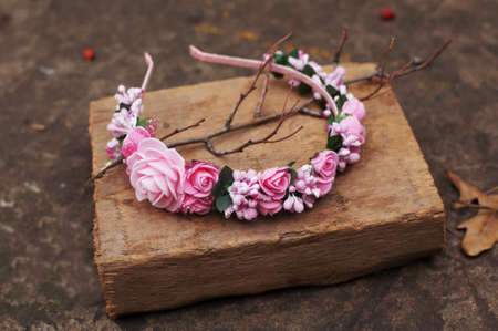 Handmade flowers wreathの写真素材